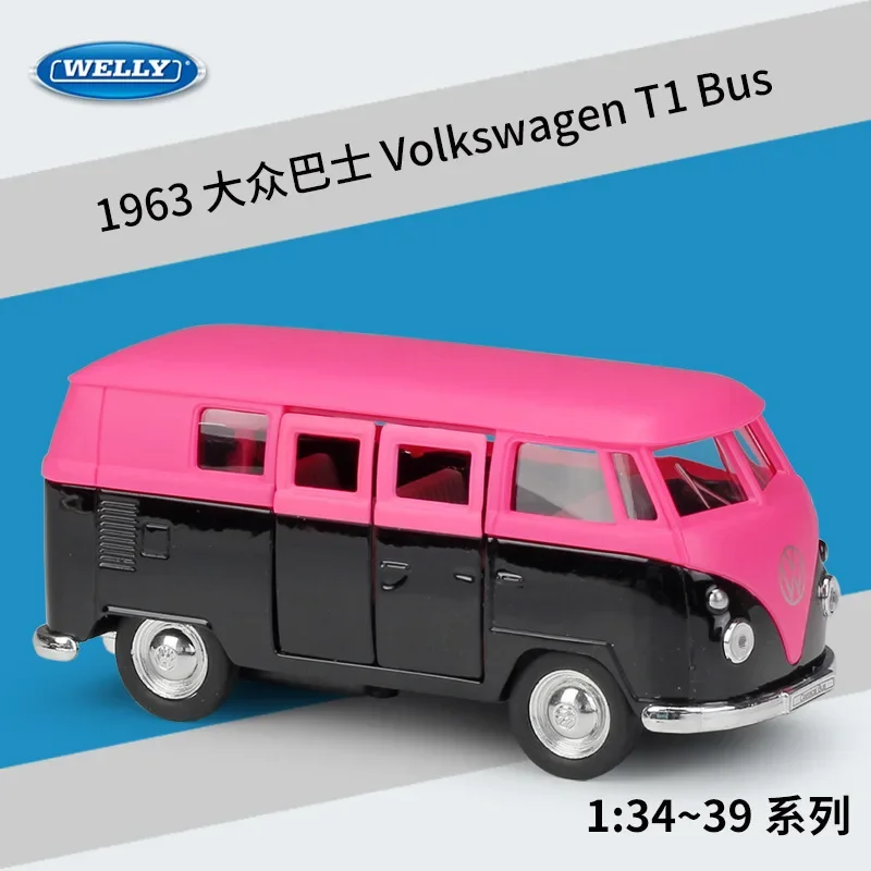 Welly 1:36 1963 Volkswagen T1 Bus Legering Auto Model Diecast Metalen Auto Pull Back Simulatie Collectie Kinderen Speelgoed Cadeau Bd25