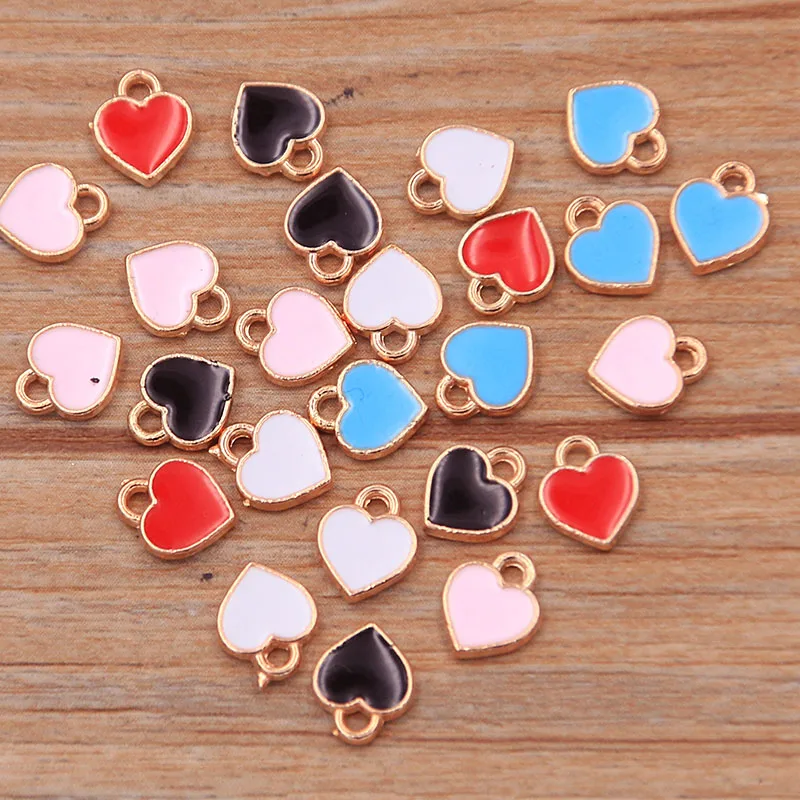 50 Uds. De dijes de corazón pequeño de aceite de gota de Metal de aleación de 5 colores, 6x8mm, colgante de oro KC para pulsera DIY, collar, fabricación de joyas