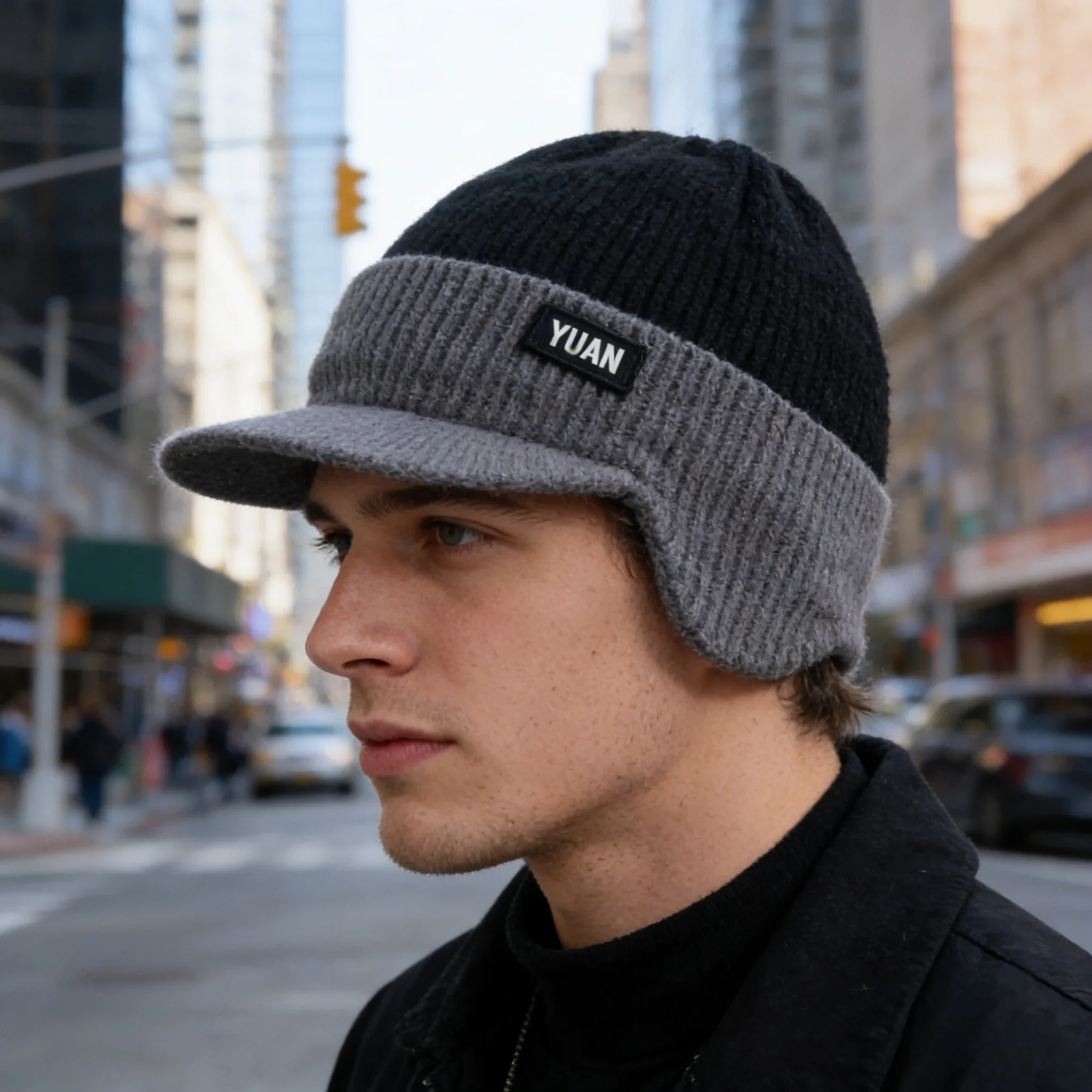 Thick Warm Ear Flap Knit Hat Fleece Lined Ear Protection Beanie Windproof Winter Headwear for Skiing Hiking Daily Casual