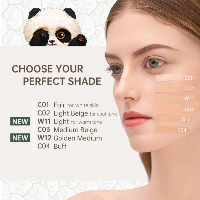 

Panda Land Full Coverage Cushion Fondation, Breathable Hydrating Nourishing Poreless Face Makeup Save for Sensitive Skin