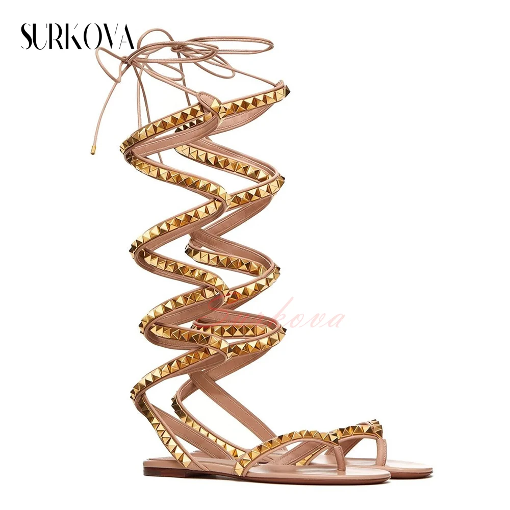 Cross Stud Ankle Strap Roman Sandals Flat Open Toe Sandals Lady Summer Holiday Casual Shoes Knee High Sandals Boots New Arrivals