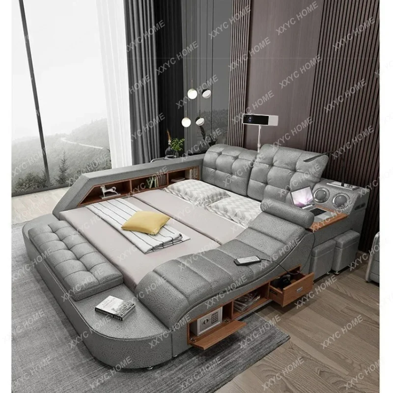 XXFrames Luxury Headboard Bed Modern Upholstered Waterproof Massage Bed Storage King Size Camarotes Para Dormitorio