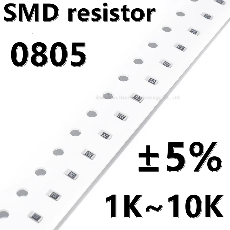 (100pcs) 0805 5% SMD resistor 1 1.2 1.3 1.5 1.6 1.8 2 2.2 2.4 2.7 3 3.3 3.6 3.9 K 4.3K 4.7K 5.1K 5.6K 6.2K 6.8K 7.5K 8.2K 9.1K