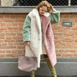 Fashion Color Matching Refined Rex Rabbit Fur Coat Autumn and Winter Thickened Long Imitation Fur Coat Women