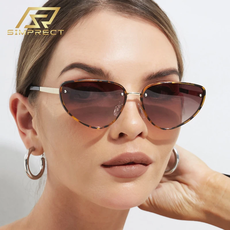 

SIMPRECT Cat Eye Sunglasses Women 2023 Luxury Brand Designer Quality Sun Glasses UV Protection Fashion Vintage Shades For Women