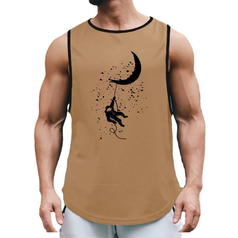 Summer Men Loose Quickly-dry Fashion Breathable Bodybuilding Gym Workout Fitness Printed Stringer Singlets Comfortable  T-shirt