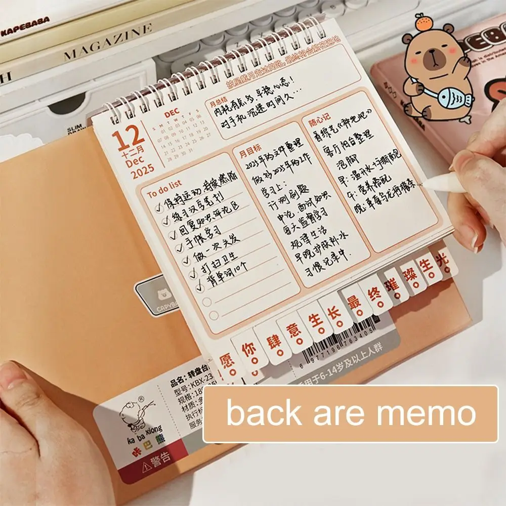 Kalender 2025 Capybara lucu multifungsi, lucu daftar roda Desktop kalender tanggal jadwal Organizer dekorasi perencana