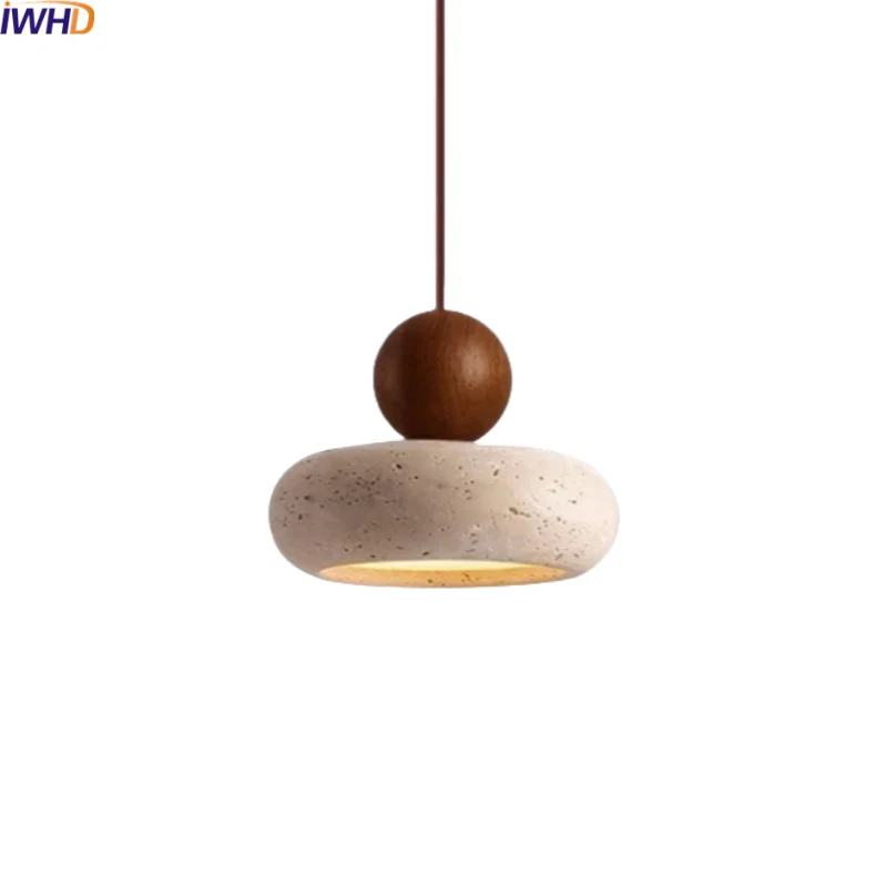 IWHD grotte pierre pendentif LED luminaires jaune travertin Restaurant chambre salon moderne suspension lampe lustre