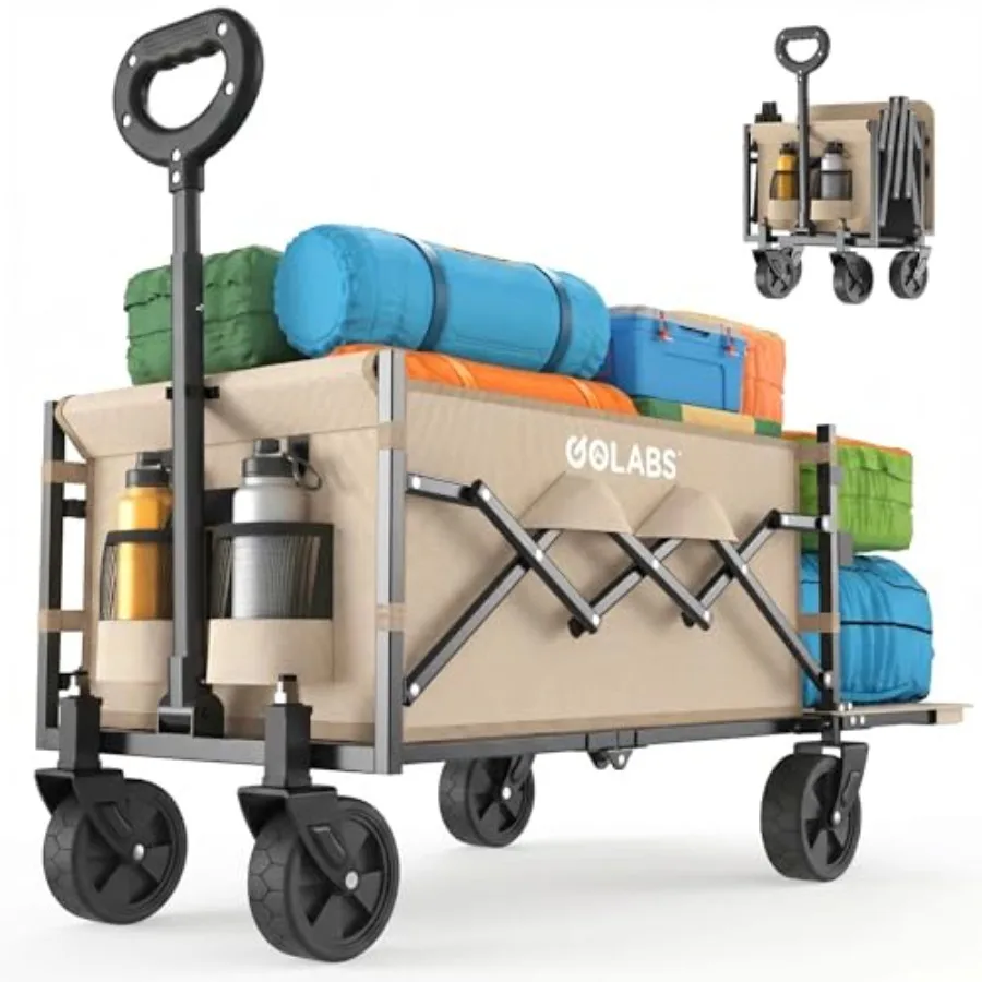 

Collapsible Wagon Cart Max 350lb Load and Expandable Storage 100L Double Bearing Design for Flexible Steering Foldable Heavy Du