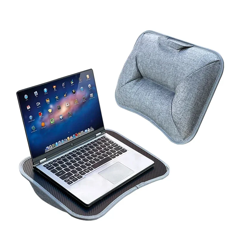 Multifunctional Laptop Desk with Cushion and Filled with Foam Particles, Small Pillow Table, Hard Mouse Pad Large