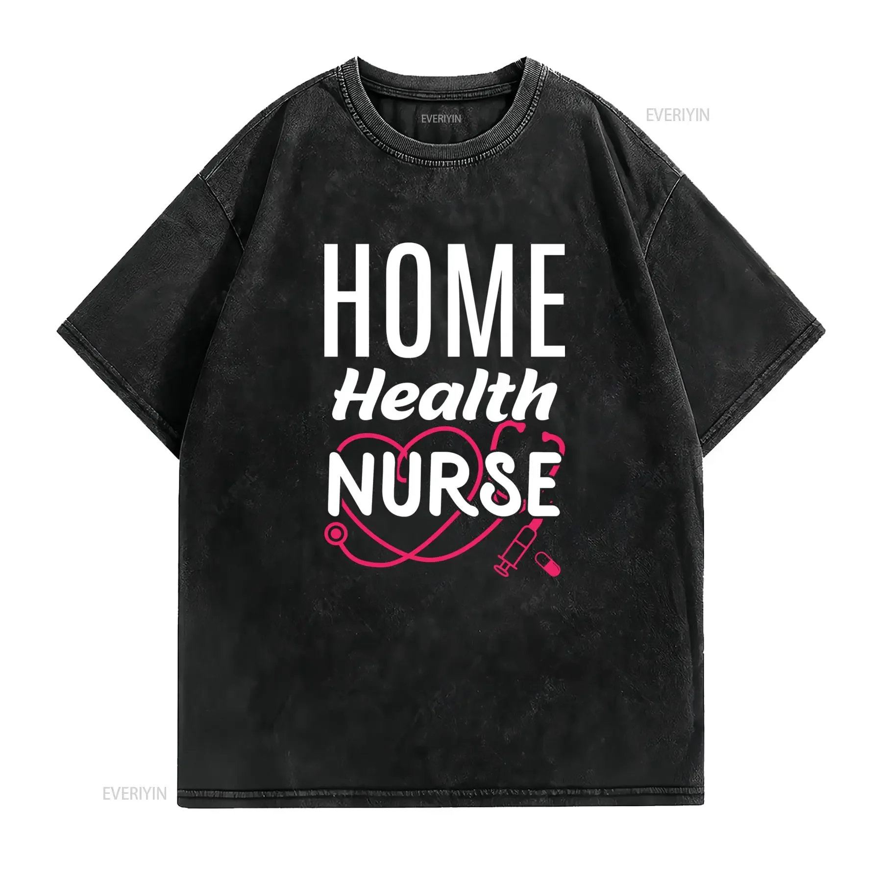 Casual Home Health Nurse Stethoscope Heart Print T Shirt vintage Washed Breathable homme fashion designer clothes Soft
