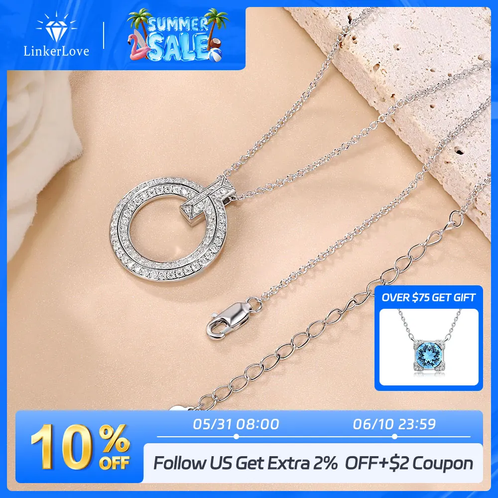 

LinkerLove Moissanite Pendant Necklace Diamond Circle Pendant Chain for Women S925 Sterling Silver Choker Necklace Fine Jewelry