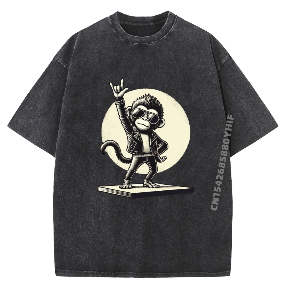 

Мужская одежда Funny Monkey Rocker Hand, мужская винтажная стираная футболка с короткими рукавами, мужская одежда с графическим принтом