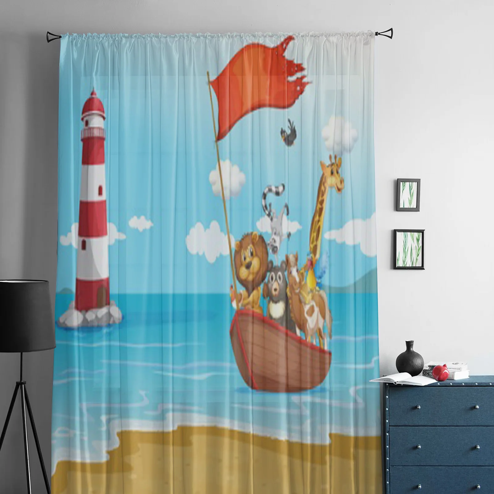 Animals On A Boat Sheer Curtains For Living Room Kids Bedroom Tulle Curtains Kitchen Window Treatment Drapes