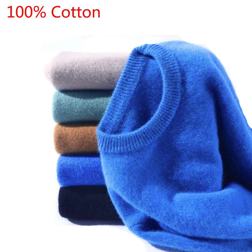 

100% Cotton Men's Clothing Sweater O-neck High Quality Fit Male Soft Pullover Knitted Casual Base Undershirt Spring Autumn