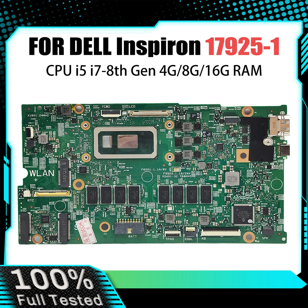 

Computer Mainboard For DELL Inspiron 7386 02CF17 0V86CW 0NDK8H 17925-1 Laptop Motherboard I5-8265U I7-8565U CPU 4G 8G 16G RAM