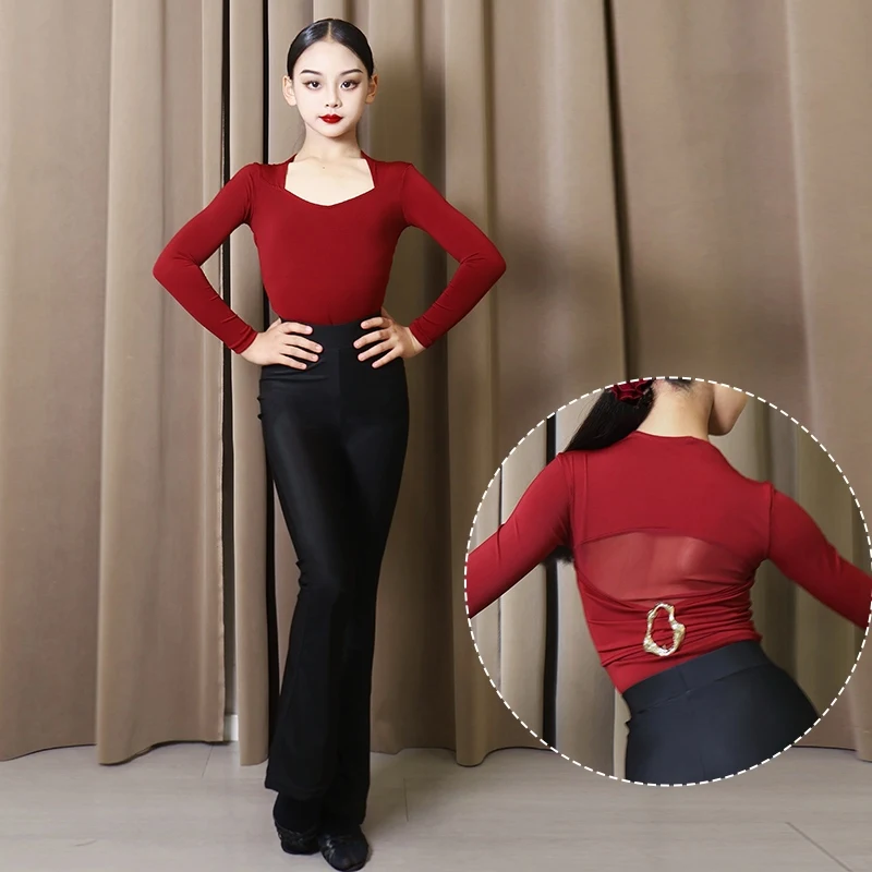 

Fashion Girls Latin Dance Clothing Long Sleeved Ballroom Dance Costume Children'S Tango Salsa Latin Dance Practice Wear SL11181