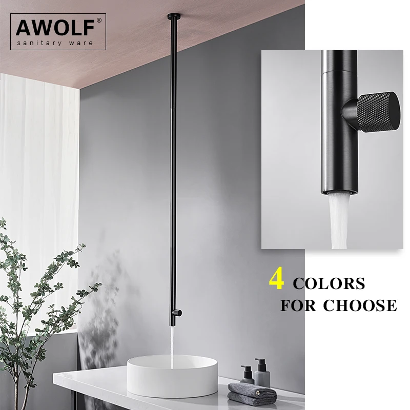 

Bathroom Solid Brass Hang Ceiling Basin Faucet Matt Black Chrome Bathtub Faucet Tap Gun Grey Brushed Gold Spout Tap ML8136