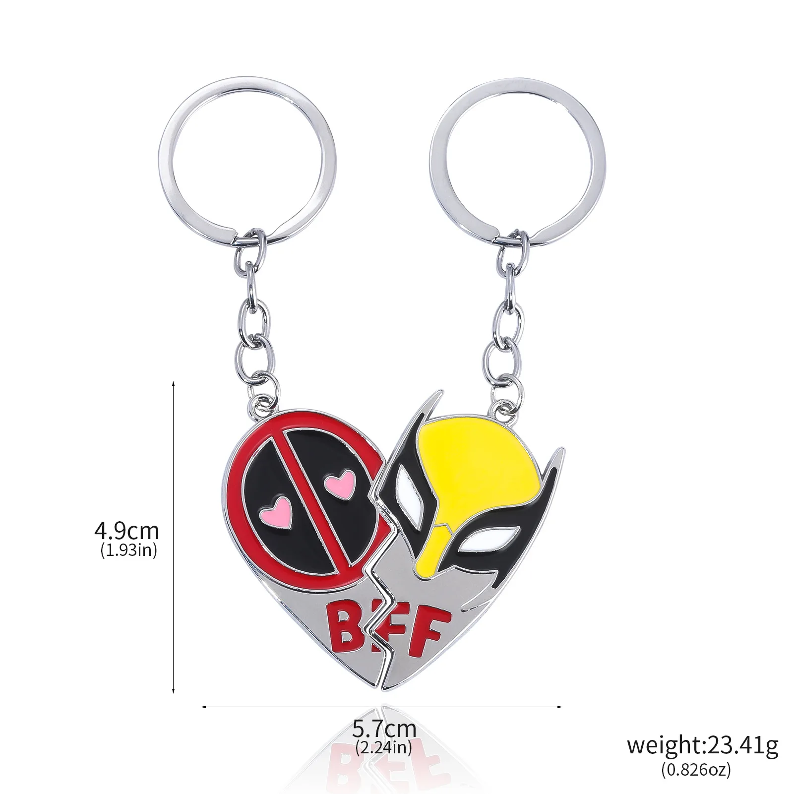 Ensemble de collier Deadpool et Wolverine Best Friends pour hommes et femmes, pendentif coeur fendu, collier porte-clés, bijoux Cosplay, Smile Hero