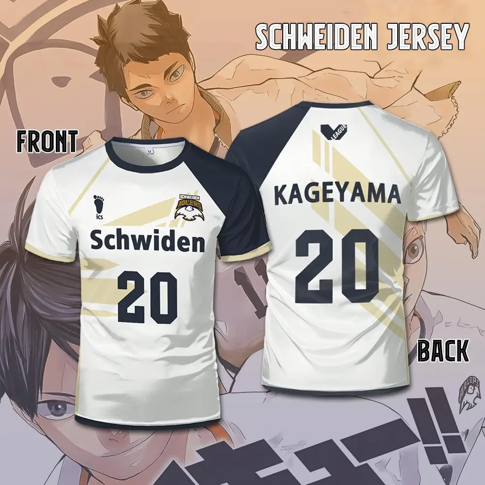 Haikyuu Schweiden Adlers Anime T-shirt Unisex Fashion Round Neck Short Sleeve Tops Youth Stadium Sports Casual Volleyball Jersey