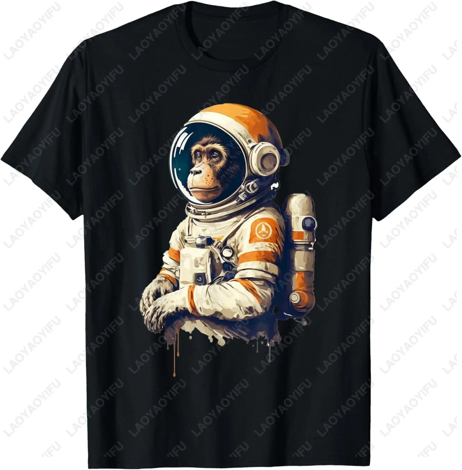 Retro Style Space Astronaut Art Funny Science Fiction Monkey Graphic Design T-Shirt Casual Fashion Loose Summer Cotton Tshirt