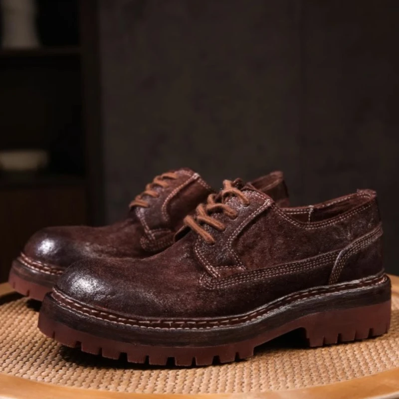 England High-end Washed Horsehide Derby Shoes for Men's Business Casual Shoes Handmade Goodyear Platform Comfortable Dress Shoes