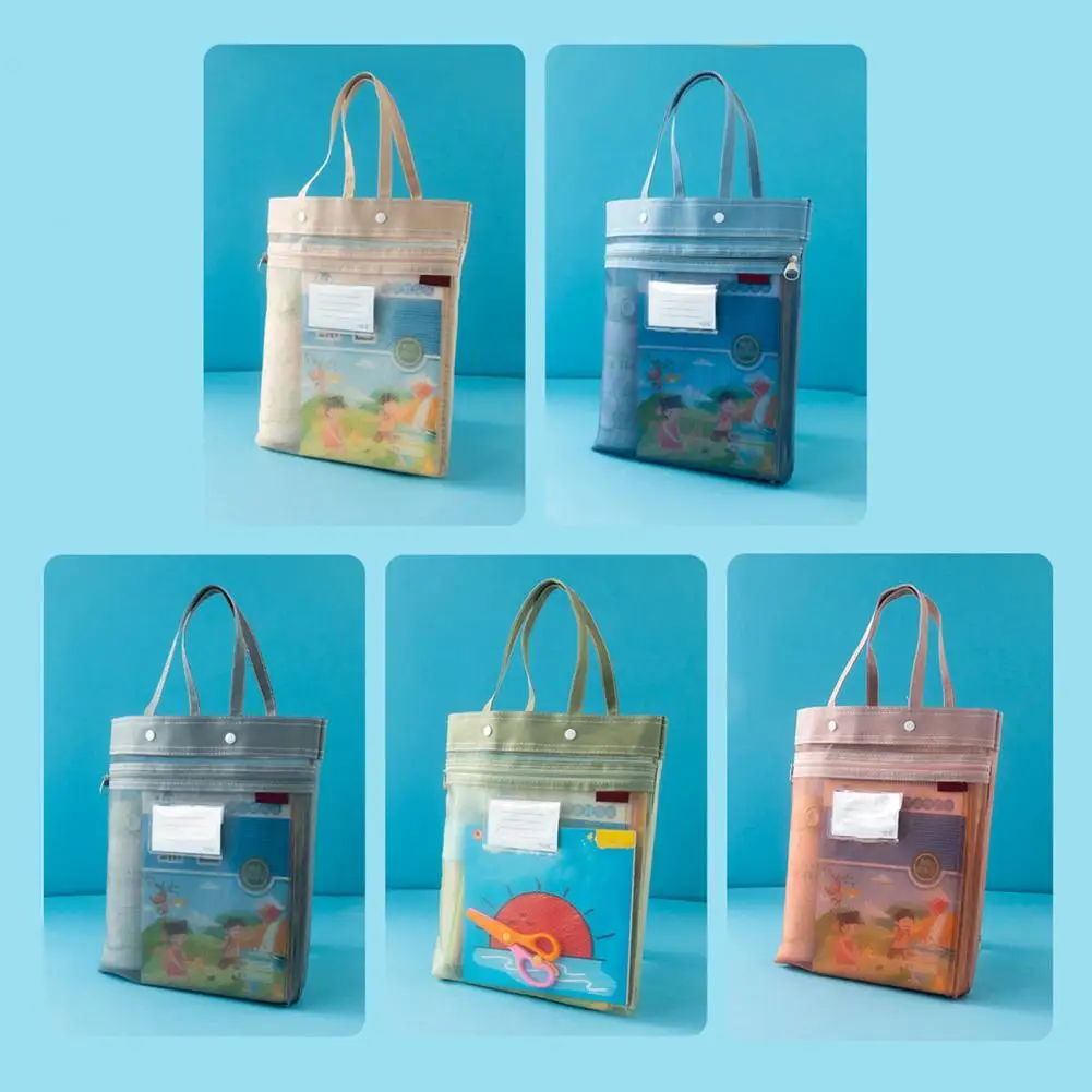 Organizador de archivos de capacidad, bolsa con cremallera de malla de doble capa con asa para suministros escolares de oficina para viajes y transporte