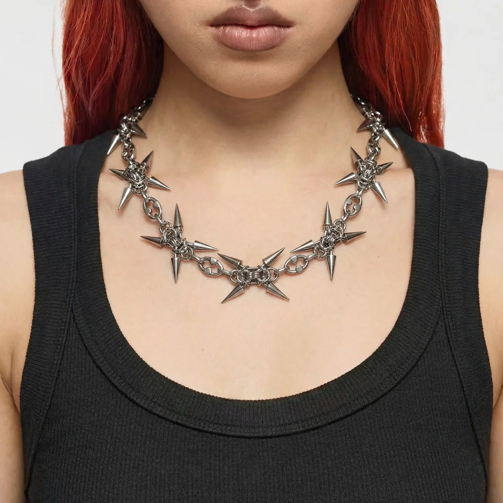 Punk Grunge Rock Rivet Splice Love Chain Cool Fashion Handmade Geometric Necklace Goth Charm Jewelry Hip Hop Accessories Gift