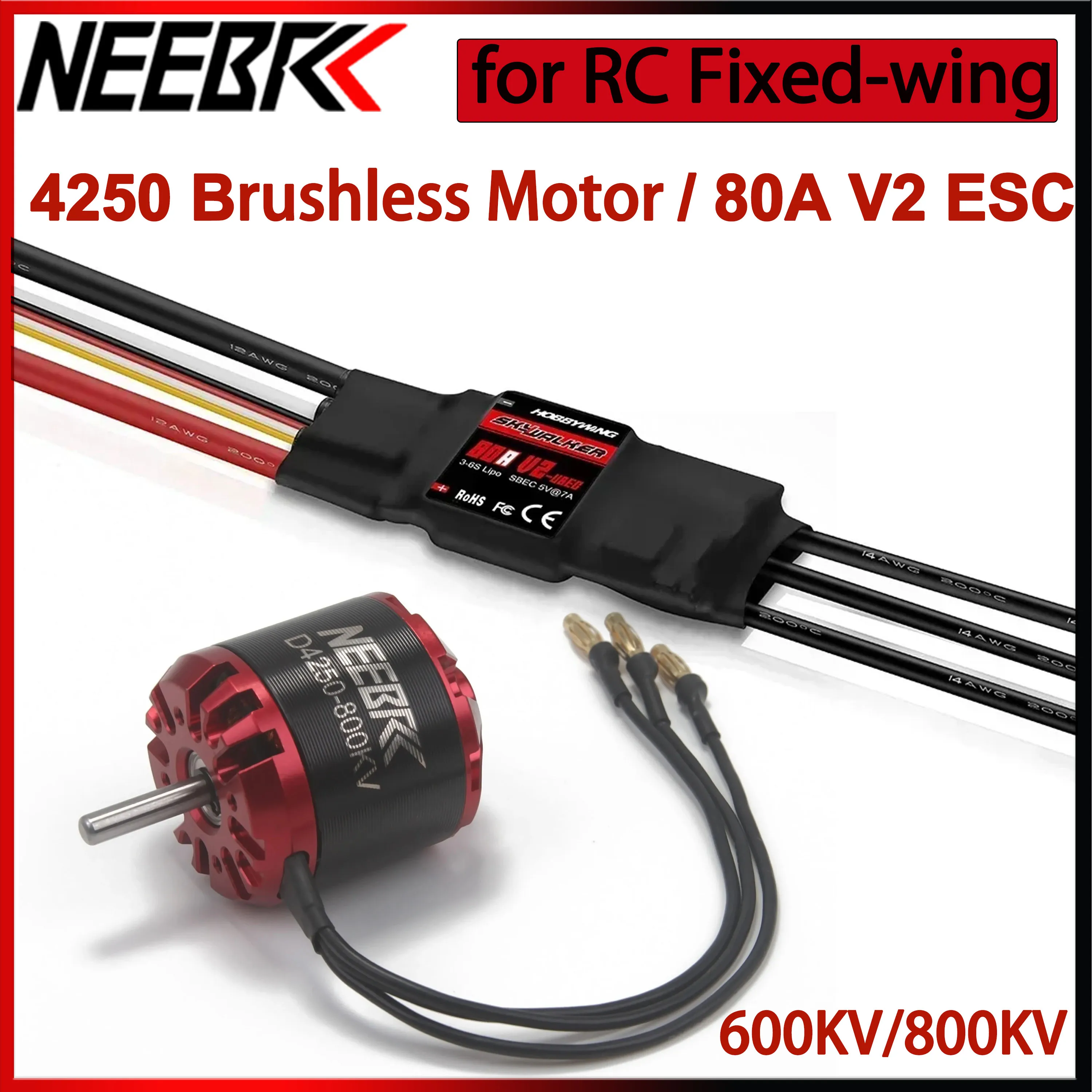 

4250 600KV 800KV RC FPV Outrunner Бесщеточный двигатель 3-7S 80A Hobbywing Skywalker V2 ESC для самолета-дрона с неподвижным крылом, мультикоптера