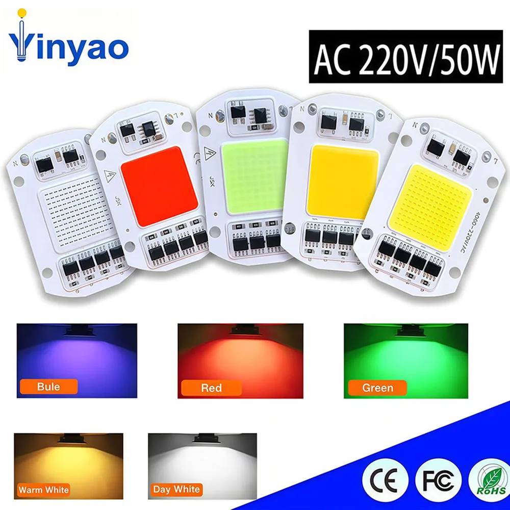 50W AC220V LED COB Chip 50W Light Source No Need Driver for LED Lamp Beads Flood Light Spotlight Lamp High Brightness Chip