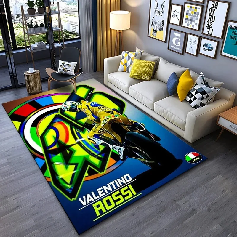 Tapis noir avec personnage de dessin animé The Doctor, lettrage coloré, tapis de salon avec logo rond numéro 46, décoration de la maison