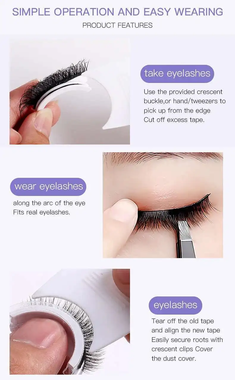 Wiederverwendbare selbstklebende falsche Wimpern, Vollstreifen-Wimpern, kleberfrei, 3 Sekunden zum Tragen von Wimpernverlängerungen, Schönheitszubehör, 1Pai – Detail 19