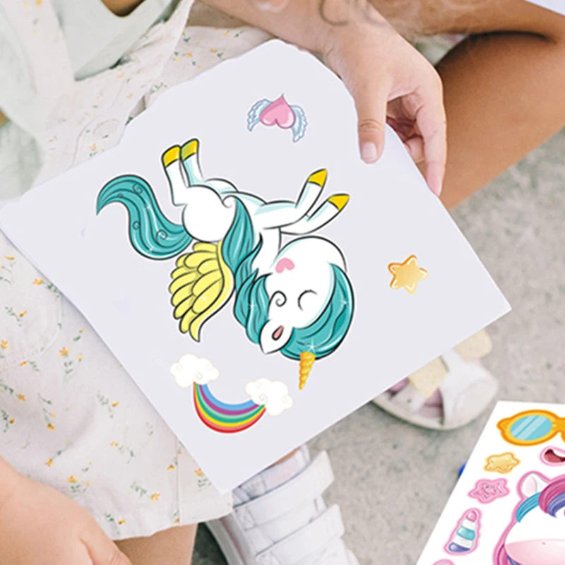 12Sheets/Set Cartoon Unicorn Make A Face Assemble DIY Sticker Children Handmade Creative Kawaii Stickers Decoration Supplies