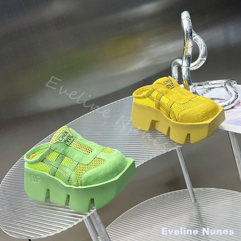 

Женские шлепанцы-сабо Dexun с закрытым квадратным носком, увеличивающие рост, дышащие, сетчатые, зеленые, для улицы, без застежек