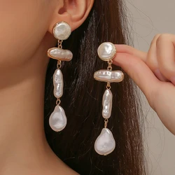 Europe and America cross-border fashion irregular Baroque pearl earrings niche high-end retro long tassel earrings
