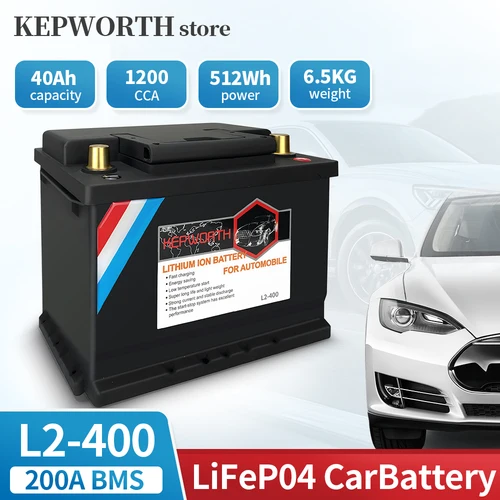 L2-400 LiFePO4 자동차 시동 배터리, 12V 40Ah 1200CCA 딥 사이클 수명, 200A BMS, 자동차 교체 배터리