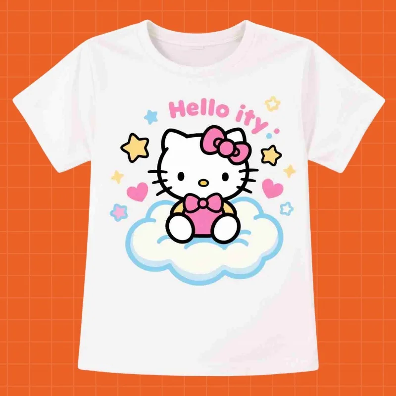 

Футболка MOTO-Hello Kitty, детская летняя футболка с короткими рукавами и милым мультяшным 3D принтом
