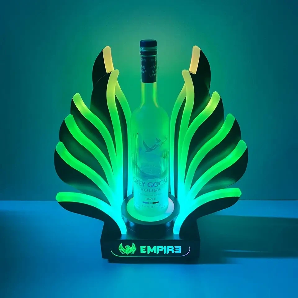 

Peacock Tail LED Luminous Wine Bottle Holder Rechargeable Champagne Cocktail Whisky Drinkware Holder For Disco Party Nightclub