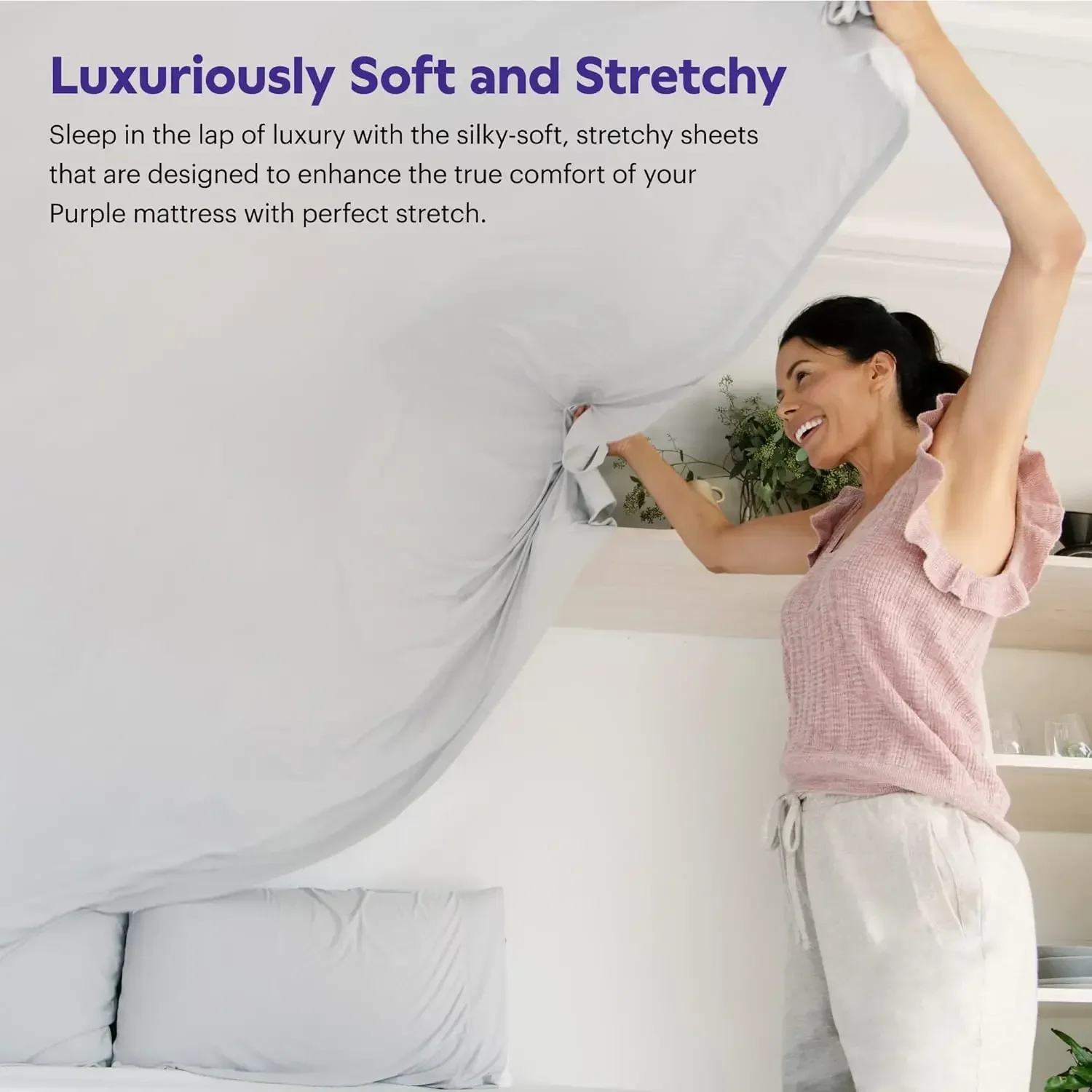 SoftStretch Sheets, Split King, Purple Mattress Sheets, Moisture-Wicking, Dark Purple, Deep Purple