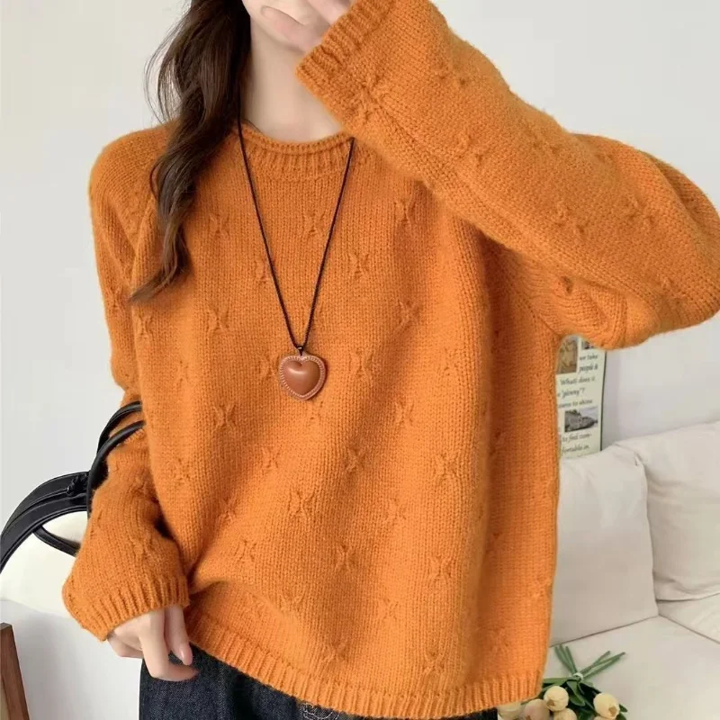 Jersey de cuello redondo con gancho tridimensional que combina con todo, suéter para mujer, ropa de primavera, nuevo suéter de punto suelto, Top