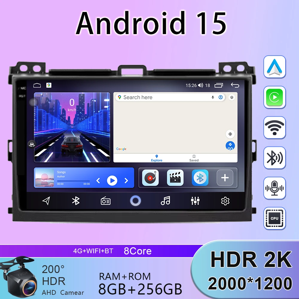 

For Toyota Land Cruiser Prado 120 3 III For Lexus GX470 GX 470 J120 2002 - 2009 Android 15 Car radio player Multimedia Carplay