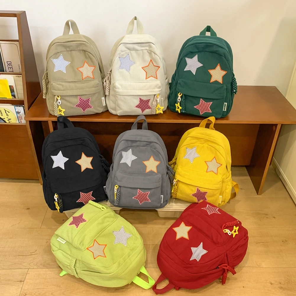 Corduroy Star Backpack Large Capacity for Women Rucksack Kawaii Knapsack Trendy School Bag for Outdoor Campus Travel