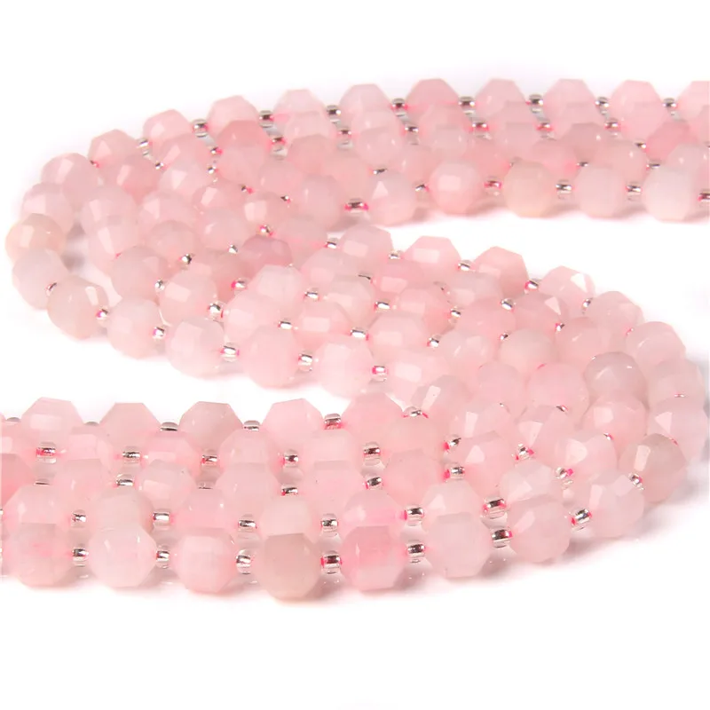 100% Natural Rose Quartzs Stone Beads Faceted Loose Stone Beads for Jewelry Making DIY Good-looking Handmade Bracelet