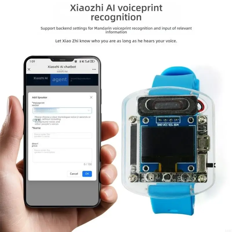 reloj con Control voz AI, proyecto aficionado a electrónica recargable DIY 896C