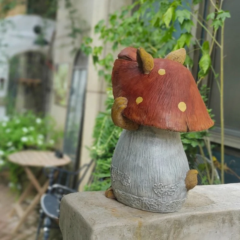 Resin Mushroom Hat Rabbit Statue Garden Fairy Decor for Outdoor Whimsical Cottage Ornament Handmade Artwork for Yard Decoration