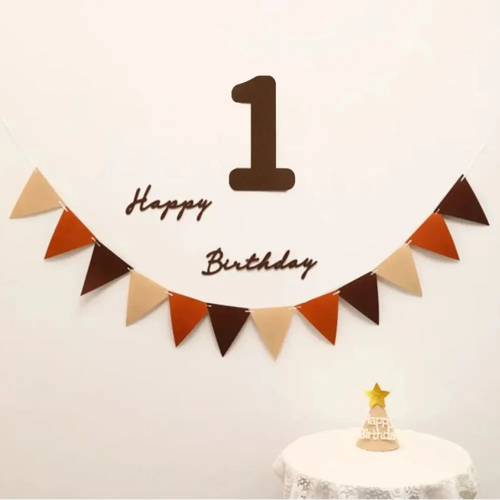 Happy Birthday Felt Birthday Banner Felt Digital Garland Pull Flags Hanging Flag Baby Shower Photo Booth Props Pulling Flower