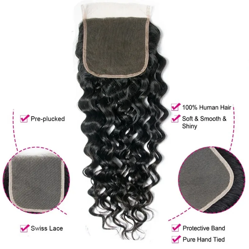 5*5 Lace Closure Water Wave Brasilianisches Echthaar 100% Natürliches Remy-Haar Schweizer Transparente Spitze Hochwertige Handwebung – Detail 5