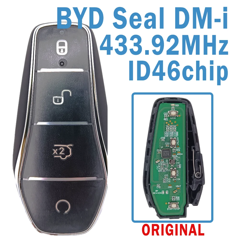 自動交換スマートリモコン車スマートキーフォブid46チップ43392mhzスマートカードキー車アクセサリーbyd-seal-dm-i用