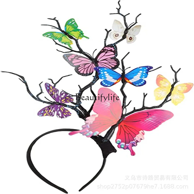 

Wreath party headgear oversized simulated branch headband stage catwalk butterfly hair accessories