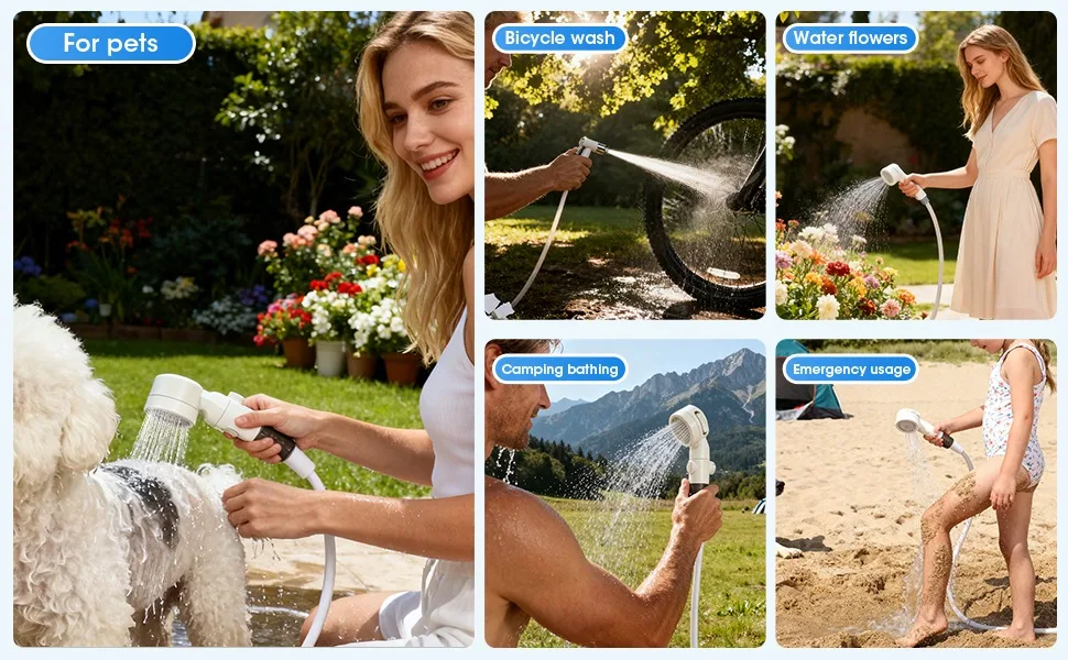 Verbesserte tragbare Campingdusche, wiederaufladbare Dusche, Outdoor-Campingdusche, Haustierdusche, mehrere Sprühmodi für Camping, Wandern, Wohnmobil. – Detail 9